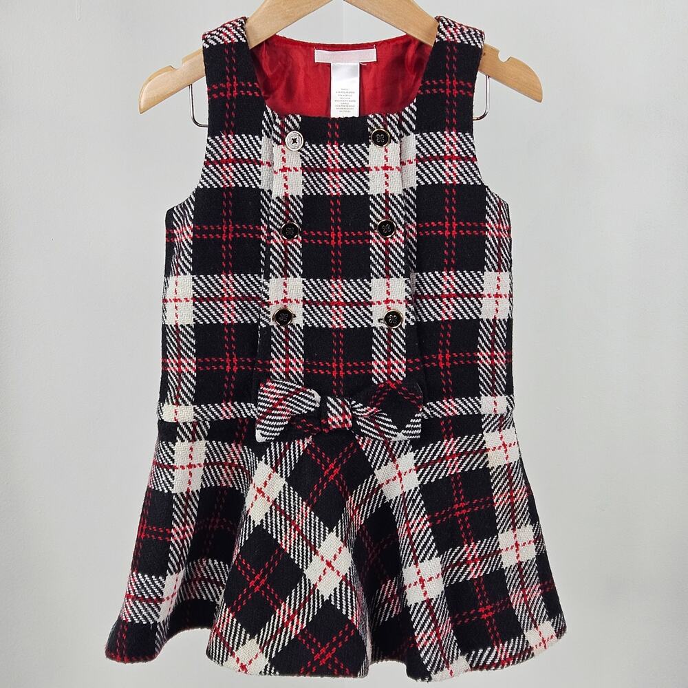 Janie and Jack Wool Blend Red Black Plaid Tartan Winter Holiday Dress | Kid's 2T